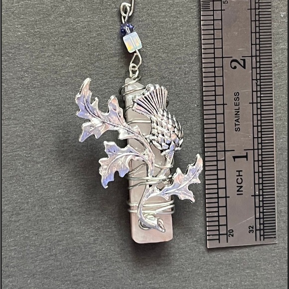 Swarovski rose quartz thistle ornament, Celtic thistle decor, Scottish thistle - Picture 2 of 2
